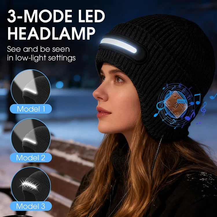 Cappello Beanie Ricaricabile con Bluetooth e Luce