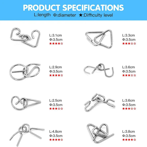 Rompicapo in metallo con anello da otto pezzi, versione blu