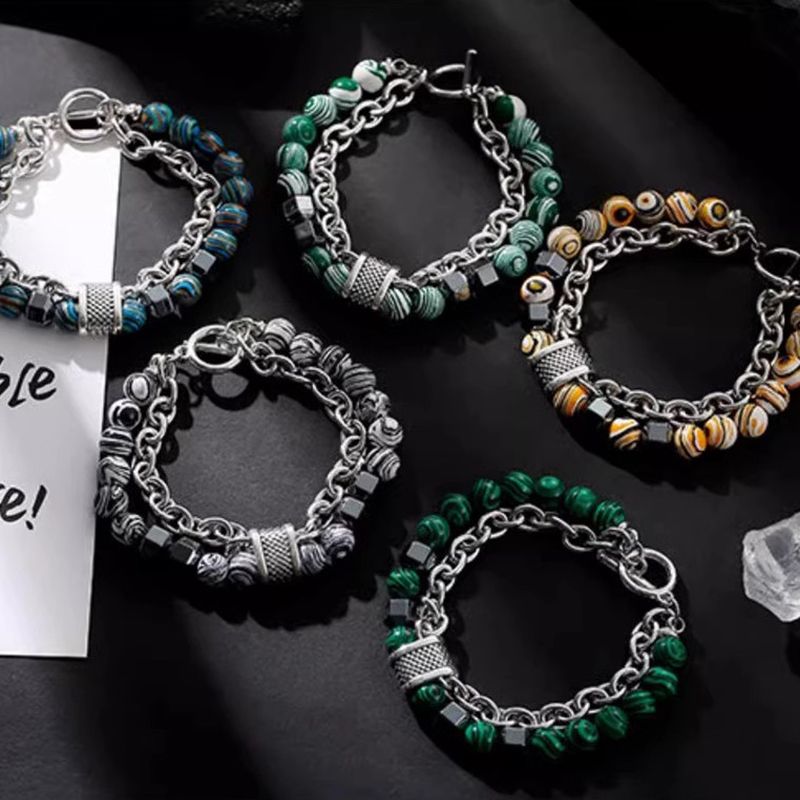 Perfetto braccialetto Cadeau-Retrò Met Malachietstenen Kralen 