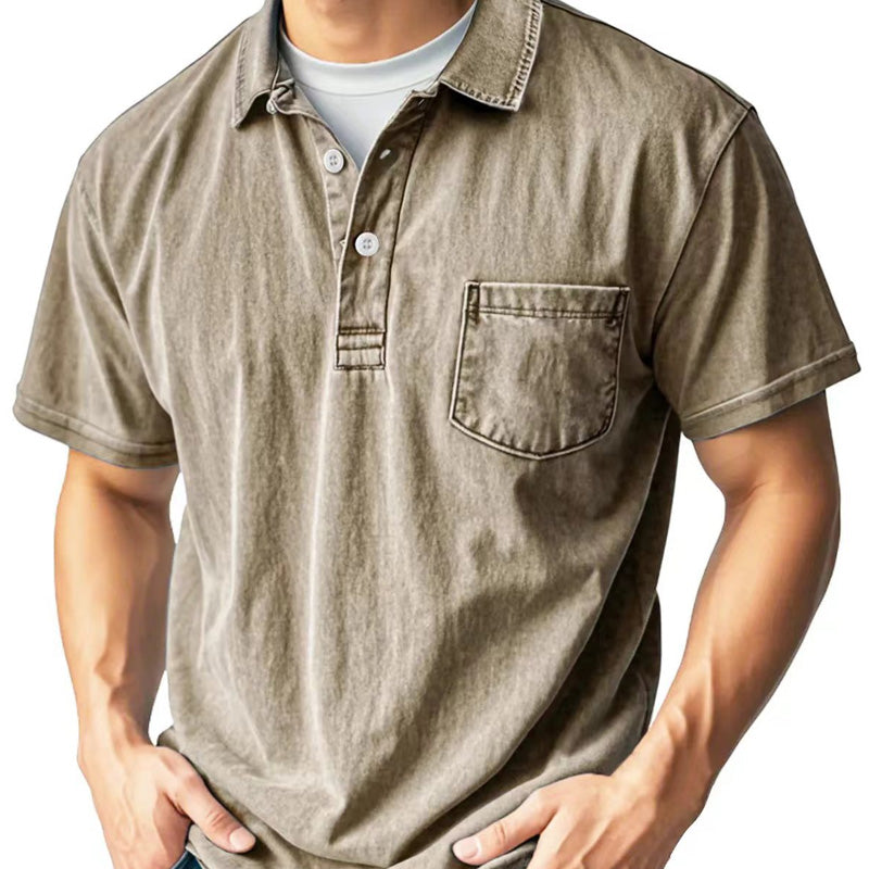 Camicia da uomo retrò casual Korte Mouwen con Kraag, Voorzak e Knoopsluiting