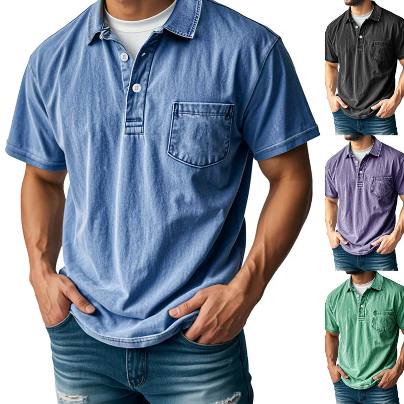 Camicia da uomo retrò casual Korte Mouwen con Kraag, Voorzak e Knoopsluiting