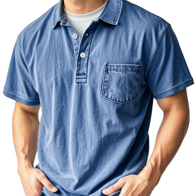 Camicia da uomo retrò casual Korte Mouwen con Kraag, Voorzak e Knoopsluiting