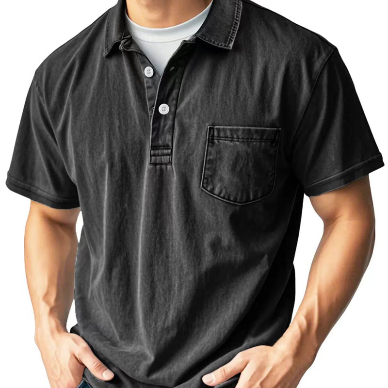 Camicia da uomo retrò casual Korte Mouwen con Kraag, Voorzak e Knoopsluiting