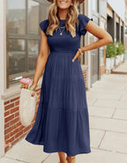 DAMES ZOMER CASUAL FLUTTER KORTE MIDI JURK