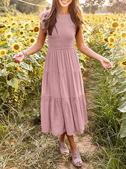 DAMES ZOMER CASUAL FLUTTER KORTE MIDI JURK
