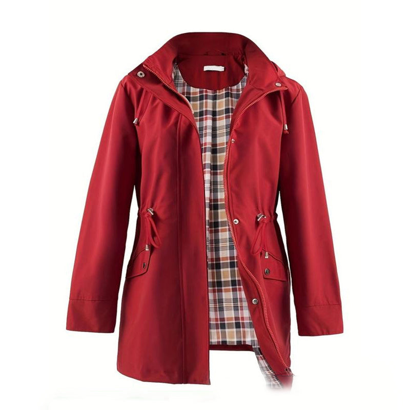 Giacca a vento lunga con cappuccio, coulisse e cerniera che stringe in vita