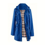 Giacca a vento lunga con cappuccio, coulisse e cerniera che stringe in vita